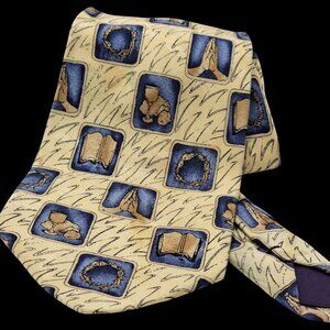 Religious-Themed Mens Tie W/ Praying Hands Grandfathercore Wide